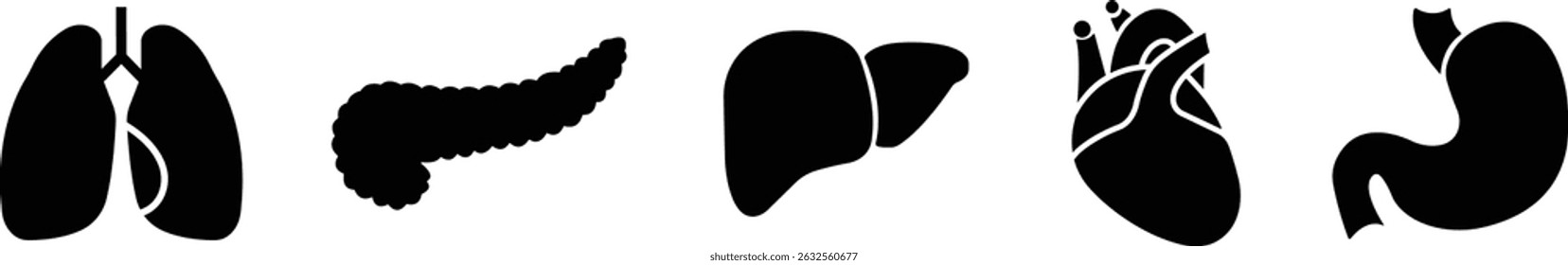 Human Organs Hand Drawn flat Icon Set Organs Vector for apps, web sign symbol heart, liver, stomach, kidney, urinary, eyeball, lung, neuron pictogram for human anatomy