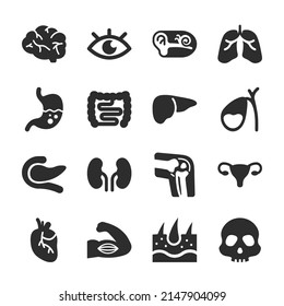 Human organs icons set. Internal organs. Anatomy. Monochrome black and white icon.