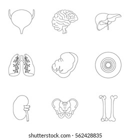 Human organs icons set. Outline illustration of 9 human organs vector icons for web
