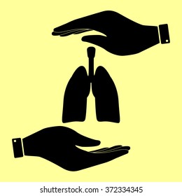 Human organs. Lungs sign. Save or protect symbol by hands.