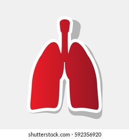 Human organs Lungs sign. Vector. New year reddish icon with outside stroke and gray shadow on light gray background.