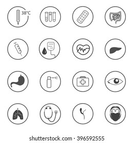 Human organs and medical elements. Set of monochrome icons