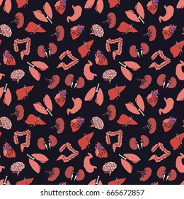 human organs seamless doodle pattern