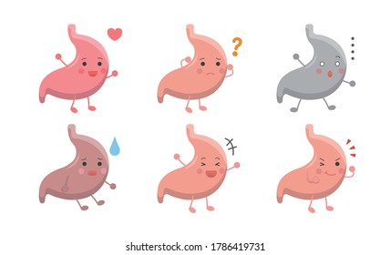 Human organs stomach, expressions and actions set