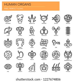Órganos humanos, Línea fina y Iconos Perfectos de Pixel