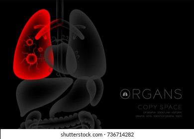 Human Organs X-ray set, Lung infection concept idea red color illustration isolated glow in the dark background, with Organ text icon and copy space