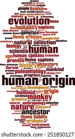 Human origin word cloud concept. Vector illustration