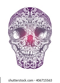 Human Ornamental Decorative Skull With Floral Elements. Day Of The Dead Skull