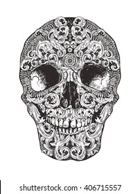 Human Ornamental Floral Decorative Skull. Day Of The Dead Skull