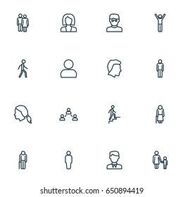 Human Outline Icons Set. Collection Of Business, Profile, Social Relations And Other Elements. Also Includes Symbols Such As Rejoicing, Happiness, Lover.