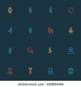Human Outline Icons Set. Collection Of Male, Climbing, Running And Other Elements. Also Includes Symbols Such As Head, Team, Jogging.