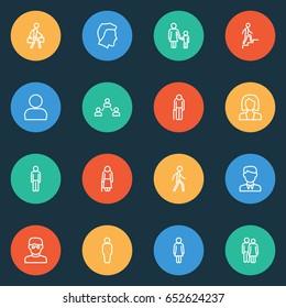 Human Outline Icons Set. Collection Of Woman, Profile, Climbing And Other Elements. Also Includes Symbols Such As Pulling, Female, Social.