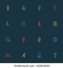 Human Outline Icons Set. Collection Of Social Relations, Female, Team And Other Elements. Also Includes Symbols Such As Run, Head, Graybeard.