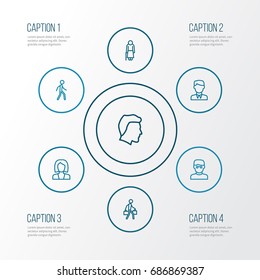 Human Outline Icons Set. Collection Of Pulling, Worker, Smart Man And Other Elements. Also Includes Symbols Such As Head, Woman, Man.
