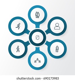 Human Outline Icons Set. Collection Of Jogging, Graybeard, Social Relations And Other Elements. Also Includes Symbols Such As Contact, Walking, Social.
