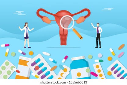 human ovarium medicine health pills drug capsule treatment with doctor analysis - vector illustration