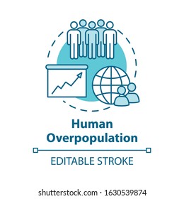 Human Overpopulation Concept Icon. Birth Rate Increase. International Population. Ecological Footprint. Society Idea Thin Line Illustration. Vector Isolated Outline RGB Color Drawing. Editable Stroke