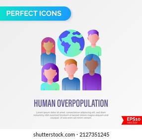 Human Overpopulation Gradient Flat Icon. People Around The Planet. Overcrowding. Ecological Problem. Vector Illustration.