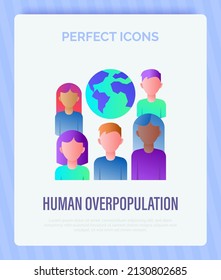 Human Overpopulation Gradient Flat Icon. People Around The Planet. Overcrowding. Ecological Problem. Vector Illustration.