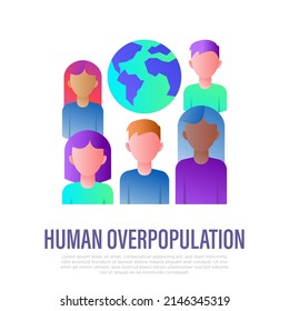 Human overpopulation gradient flat icon. People around the planet. Overcrowding. Ecological problem. Vector illustration.