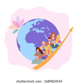 Human overpopulation icon, population growth. Excessive consumption, lack of land resources, increased birth rate. Colorful vector illustration.