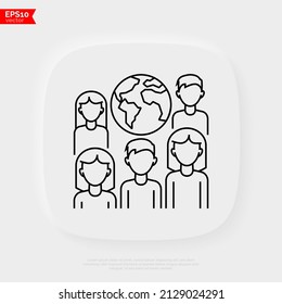 Human Overpopulation Thin Line Icon. People Around The Planet. Overcrowding. Ecological Problem. Vector Illustration.