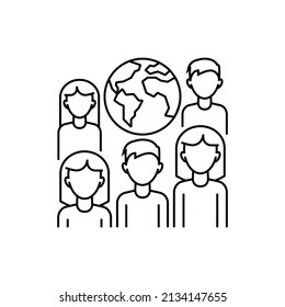 Human Overpopulation Thin Line Icon. People Around The Planet. Overcrowding. Ecological Problem. Vector Illustration.