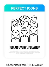 Human overpopulation thin line icon. People around the planet. Overcrowding. Ecological problem. Vector illustration.