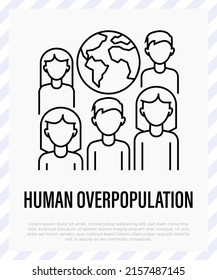 Human Overpopulation Thin Line Icon. People Around The Planet. Overcrowding. Ecological Problem. Vector Illustration.