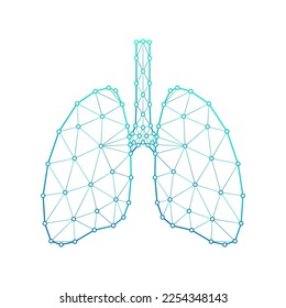 Human Pair of Lungs Respiratory System Polygonal Low Poly Triangulated Mesh Connect Dots Medical Logo Icon, Line Art Isolated on White Background