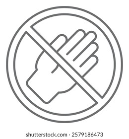 Human palm hand ban thin line icon, prohibited elements concept. Vector graphics. Hand touch, touching forbidden sign on white background, outline style icon for mobile or web design