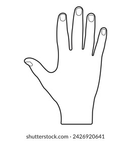 Palma humana, diseño de icono de vector de mano con línea de trazo. Vector de mano lateral trasero, silueta. 