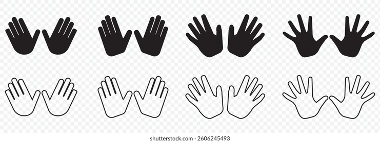 Human palm hand vector silhouette on white background. Vector icon 10 eps.