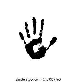 Human palm imprint. paint trace of fingers. Person, hand. Creative, art.  Black vector illustration isolated on white. 