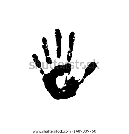 Human palm imprint. paint trace of fingers. Person, hand. Creative, art.  Black vector illustration isolated on white. 