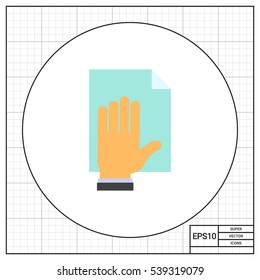 Human palm on paper document