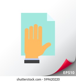 Human palm on paper document