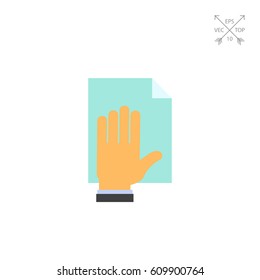 Human palm on paper document