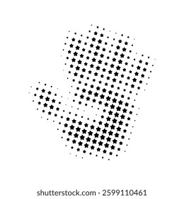 human palm print, abstract halftone dot pattern, stars design element, black vector retro magazine style, zine grunge effect, isolated on transparent