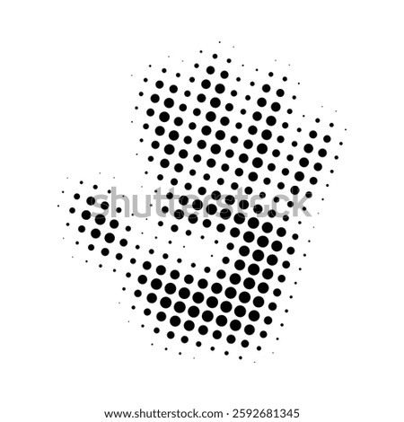 human palm print, abstract halftone dot pattern design element, black vector retro magazine style, zine grunge effect, isolated on transparent