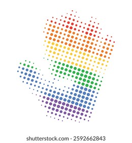 human palm print, rainbow lgbt flag, abstract halftone dot pattern design element, black vector retro magazine style, zine grunge effect, isolated on transparent