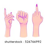 Human palm raised up. Set of hands in different gestures emotions and signs. Vector illustration isolated on white. 