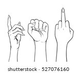 Human palm raised up. Set of hands in different gestures emotions and signs. Vector illustration isolated on white. 