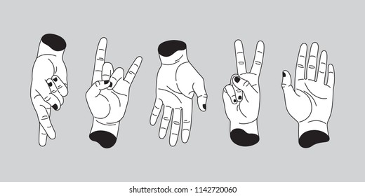 Human palm raised up. Set of hands in different gestures emotions and signs. Vector illustration isolated on white
