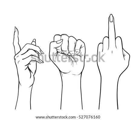 Human palm raised up. Set of hands in different gestures emotions and signs. Vector illustration isolated on white. 