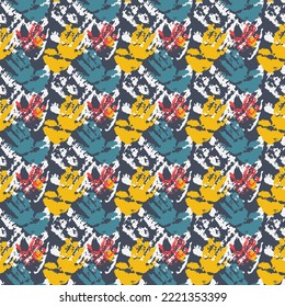 Human palm symbol of friendship, seamless pattern with human hand print quintuple, vector illustration