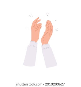 Human palms applause, gesture clap in hands and applauding for appreciation, congratulations, expression admiration and approval. Flat cartoon vector isolated illustration.
