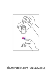  Human palms. Hands in different gestures holding butterfly and camera .  Photographing nature. The concept of caring for nature.  Cute and friendly vector illustration for card, print or poster. 