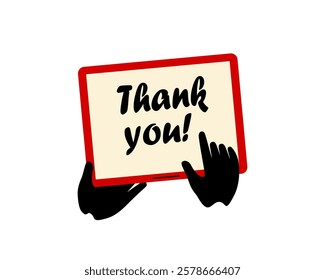 Human palms holding a tablet  with a Thank you words on the screen.  Gratitude card, Vector online actoins concept. Using the Internet for various purposes. 