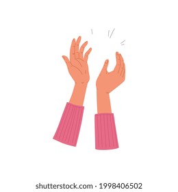 Human palms loudly applause, clap in hands. Gesture for appreciation, congratulations, expression admiration and approval. Flat cartoon vector illustration isolated on white.